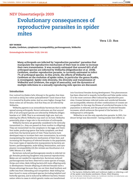 Evolutionary Consequences of Reproductive Parasites in Spider Mites