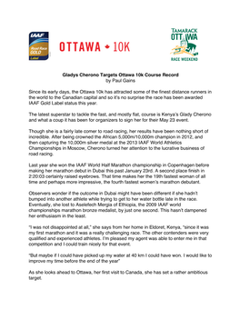 Gladys Cherono Targets Ottawa 10K Course Record by Paul Gains