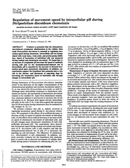 Regulation of Movement Speed by Intracellular Ph During Dictyostelium Discoideum Chemotaxis (Amoeboid Movement/Random Movement/Camp/Signal Transduction/Ph Change) B