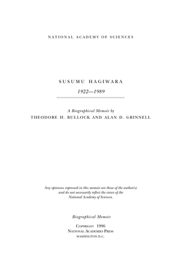 SUSUMU HAGIWARA November 6, 1922–April 1, 1989