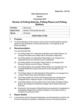 Review of Polling Districts, Polling Places and Polling Stations