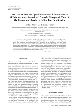 Sea Stars of Families Ophidiasteridae and Goniasteridae (Echinodermata: Asteroidea) from the Mesophotic Zone of the Ogasawara Islands, Including Two New Species