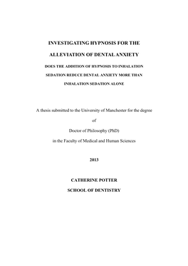 Investigating Hypnosis for the Alleviation of Dental Anxiety