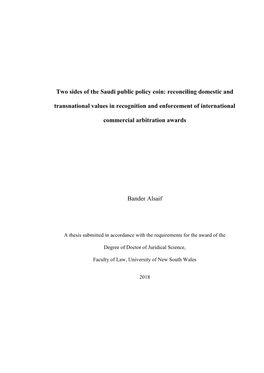 Two Sides of the Saudi Public Policy Coin: Reconciling Domestic and Transnational Values in Recognition and Enforcement of International