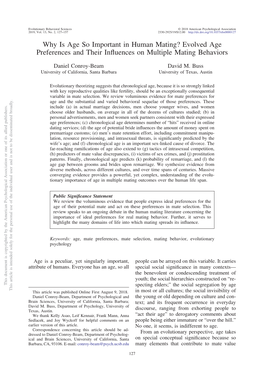 Why Is Age So Important in Human Mating? Evolved Age Preferences and Their Inﬂuences on Multiple Mating Behaviors