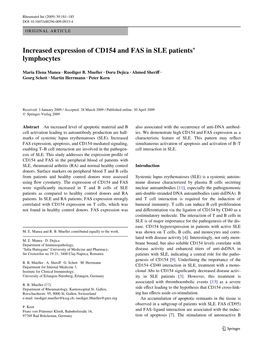 Increased Expression of CD154 and FAS in SLE Patients’ Lymphocytes