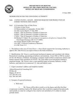Department of Defense Office of the Chief Defense Counsel Office of Military Commissions