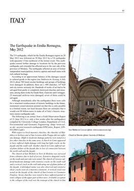 The Earthquake in Emilia Romagna, May 2012