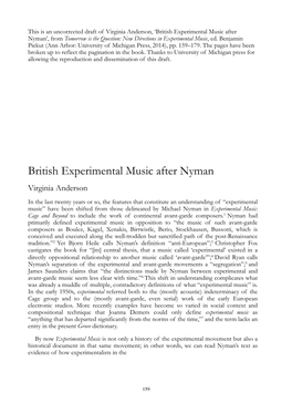 Experimental Music After Nyman’, from Tomorrow Is the Question: New Directions in Experimental Music, Ed