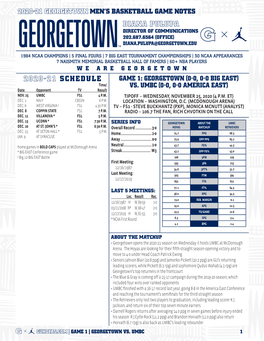 Georgetown Men’S Basketball Game Notes