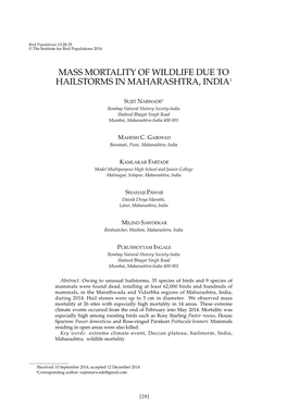 Mass Mortality of Wildlife Due to Hailstorms in Maharashtra, India