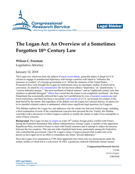 The Logan Act: an Overview of a Sometimes Forgotten 18Th Century Law