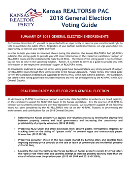 Kansas REALTORS® PAC 2010 REALTOR® Voting Guide