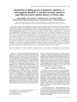 Distribution of Sibling Species of Anopheles Culicifacies S.L. and Anopheles Fluviatilis S.L