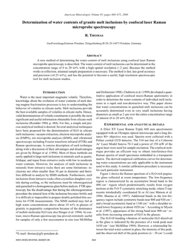 Determination of Water Contents of Granite Melt Inclusions by Confocal Laser Raman Microprobe Spectroscopy