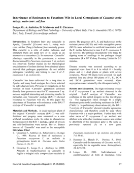 Inheritance of Resistance to Fusarium Wilt in Local Germplasm of Cucumis Melo Subsp