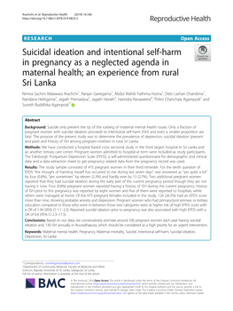 Suicidal Ideation and Intentional Self-Harm in Pregnancy As A