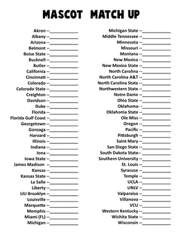 Entire Mascot Match up Game (PDF)