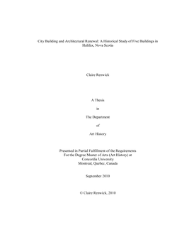 City Building and Architectural Renewal: a Historical Study of Five Buildings in Halifax, Nova Scotia