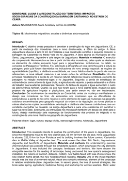 Identidade, Lugar E a Reconstrução Do Território: Impactos Sócio-Espaciais Da Construção Da Barragem Castanhão, No Estado Do Ceará