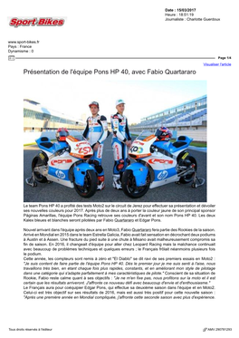 Présentation De L'équipe Pons HP 40, Avec Fabio Quartararo