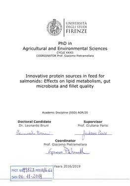 Phd in Agricultural and Environmental Sciences Innovative Protein