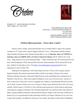 Chelsea Opera and the Chelsea Opera Chamber Orchestra Present