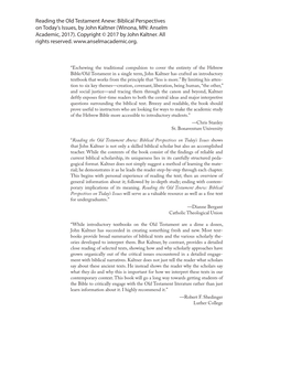 Reading the Old Testament Anew: Biblical Perspectives on Today's Issues, by John Kaltner (Winona, MN: Anselm Academic, 2017)