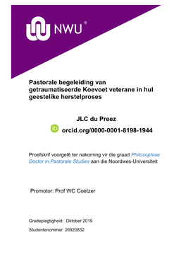 Pastorale Begeleiding Van Getraumatiseerde Koevoet Veterane in Hul Geestelike Herstelproses