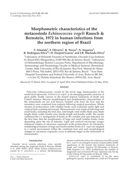 Morphometric Characteristics of the Metacestode Echinococcus Vogeli Rausch & Bernstein, 1972 in Human Infections from the Northern Region of Brazil