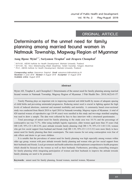 Determinants of the Unmet Need for Family Planning Among Married