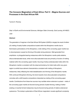 The Cenozoic Magmatism of East Africa: Part V – Magma Sources and Processes in the East African Rift