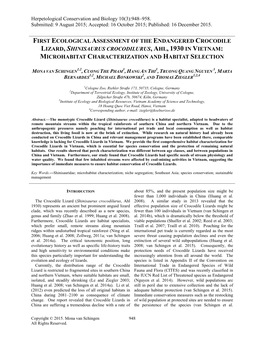 First Ecological Assessment of the Endangered Crocodile Lizard, Shinisaurus Crocodilurus, Ahl, 1930 in Vietnam: Microhabitat Characterization and Habitat Selection