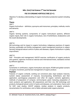 Fsc 510 Organic Horticulture 2(1+1)