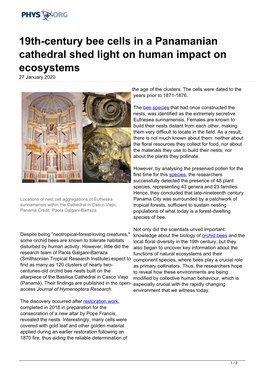 19Th-Century Bee Cells in a Panamanian Cathedral Shed Light on Human Impact on Ecosystems 27 January 2020