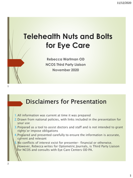 Telehealth Nuts and Bolts for Eye Care