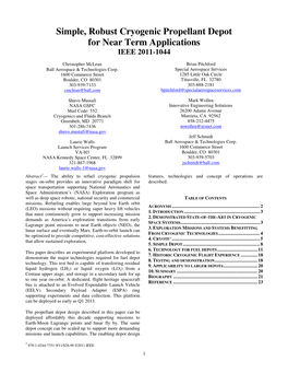 Simple, Robust Cryogenic Propellant Depot for Near Term Applications IEEE 2011-1044