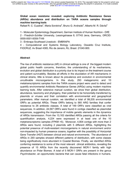 Exploring Antibiotic Resistance Genes (Args) Abundance and Distribution on TARA Oceans Samples Through Machine Learning Tools Rafael R