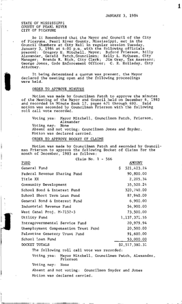 January 3, 1984 State of Mississippi County of Pearl