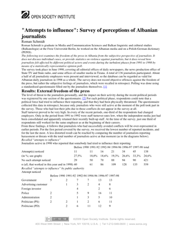 "Attempts to Influence": Survey of Perceptions of Albanian Journalists