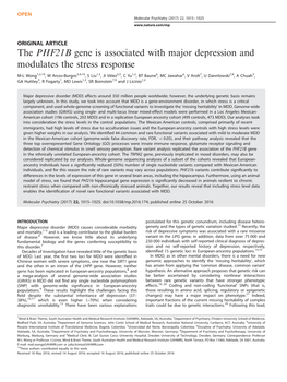 The PHF21B Gene Is Associated with Major Depression and Modulates the Stress Response