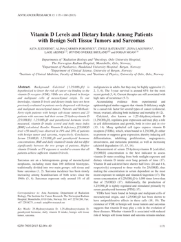Vitamin D Levels and Dietary Intake Among Patients with Benign Soft Tissue Tumors and Sarcomas