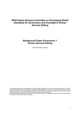 WHO Expert Advisory Committee on Developing Global Standards for Governance and Oversight of Human Genome Editing