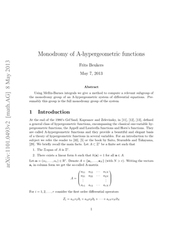 Monodromy of A-Hypergeometric Functions Arxiv:1101.0493V2 [Math