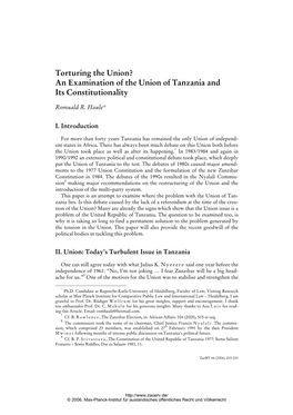 An Examination of the Union of Tanzania and Its Constitutionality