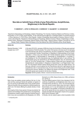 Falconiformes, Accipitriformes, Strigiformes) in the Slovak Republic