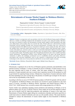 Determinants of Sesame Market Supply in Melokoza District, Southern Ethiopia