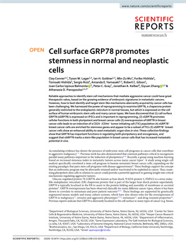 Cell Surface GRP78 Promotes Stemness in Normal and Neoplastic Cells Clay Conner1,2, Tyson W