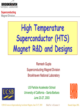 High Temperature Superconductor (HTS) Magnet R&D and Designs