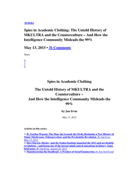 Spies in Academic Clothing: the Untold History of MKULTRA and the Counterculture – and How the Intelligence Community Misleads the 99%